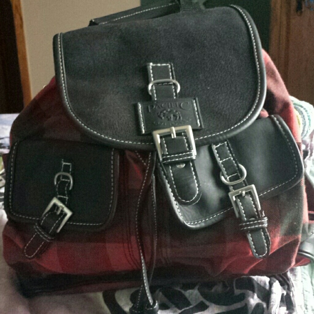 Pacific red and black buffalo plaid backpack